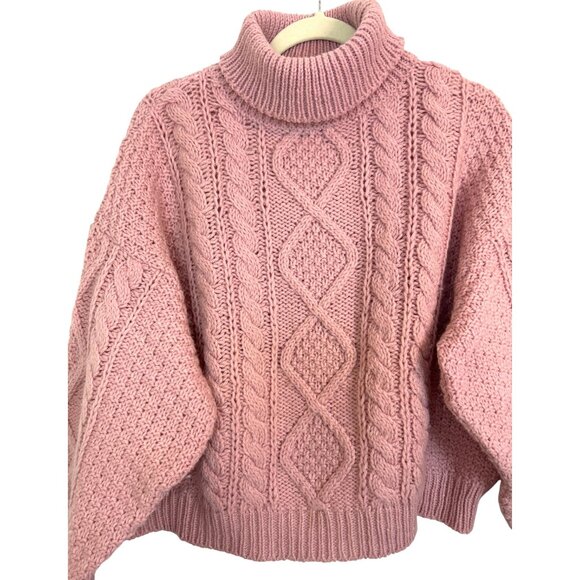 Vtg Laura Ashley Women's M/L Pink Cable Knit Turtleneck Sweater Chunky Boxy - Picture 4 of 11